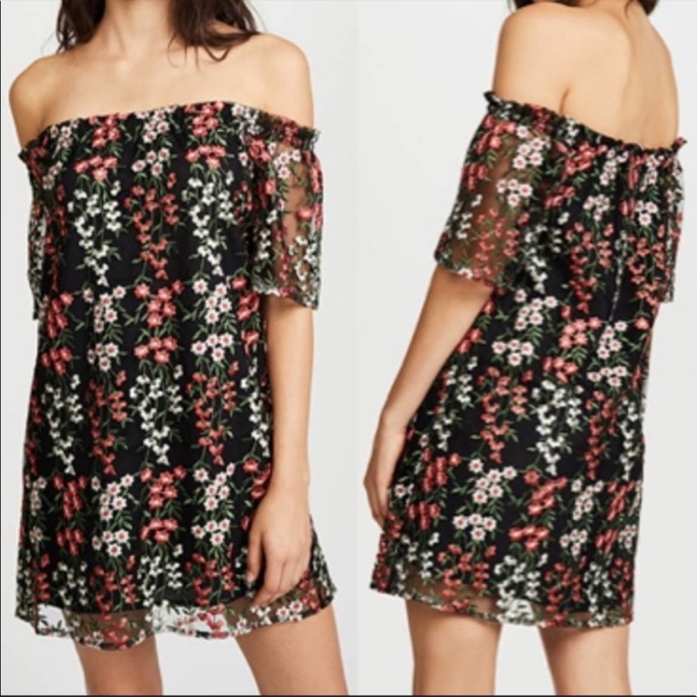 BB Dakota floral lace flower embroidered off the shoulder strapless shift dress